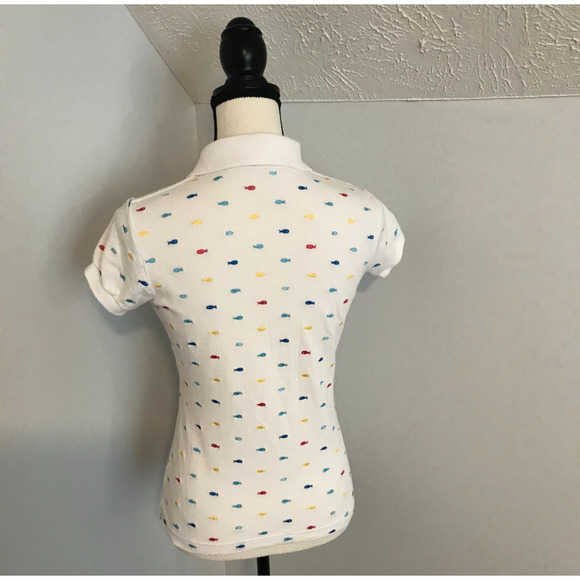 Lilly Pulitzer White Polo Shirt with Multi-Colored Embroidered Fish - Size EXSM - Picture 3 of 9